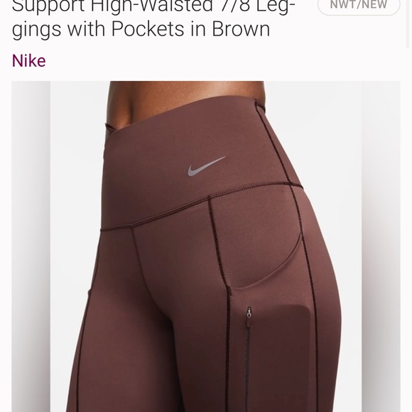 Women’s Nike Go high wasted 7/8 leggings with pockets earth/black - Picture 6 of 8